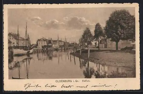 AK Oldenburg / O., Partie am Hafen, Segelboote