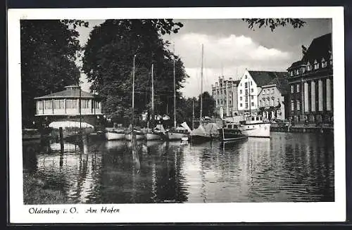 AK Oldenburg / O., Partie am Hafen, Boote