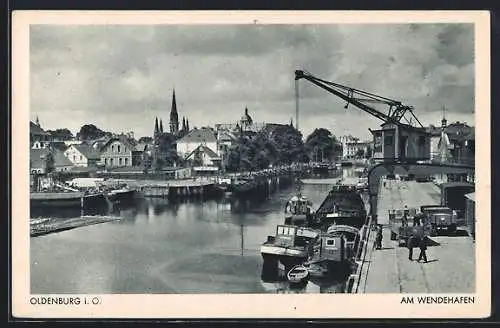 AK Oldenburg / O., Partie am Wendehafen mit Kran