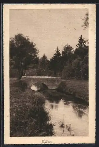 AK Bern, Flusspartie mit Brücke in der elfenau