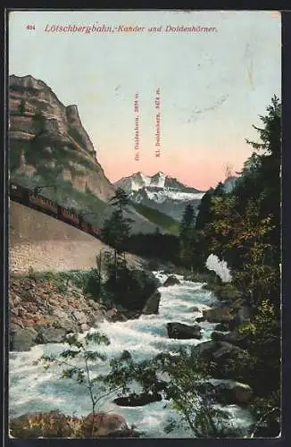 AK Lötschbergbahn, Flusspartie mit Bahn, Kander- und Doldenhorn