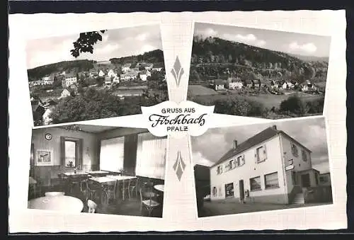 AK Fischbach / Pfalz, Gasthaus u. Lebensmittel F. Bauer mit Innerem, Ortsansichten