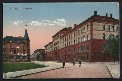 AK Landau / Pfalz, Kaserne und Gasthaus zur Germania mit Strasse