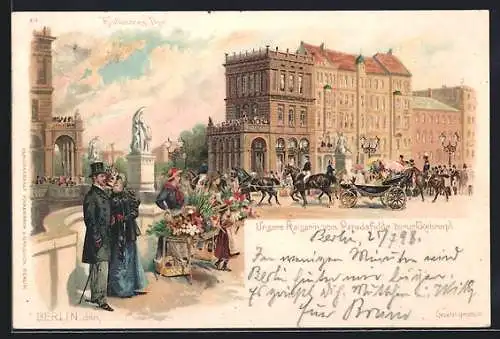 Lithographie Berlin-Kreuzberg, Hallesches Tor, Kaiserin vom Paradefelde zurückkehrend