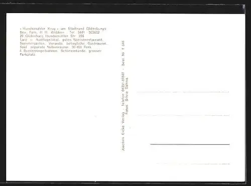 AK Oldenburg / O., Restaurant Hundsmühler Krug, Bes. Fam. H. H. Wöbken, Hundsmühler Str. 255