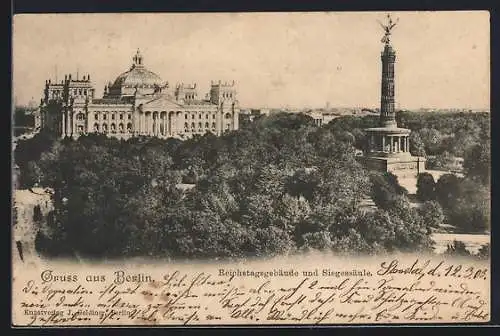 AK Berlin, Reichstagsgebäude und Siegessäule aus der Vogelschau