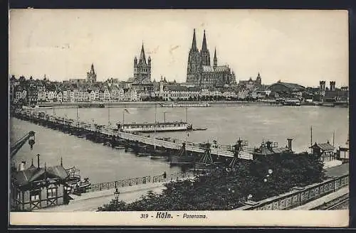 AK Köln, Stadtpanorama mit Brücke