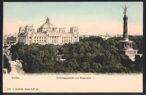 AK Berlin, Reichstagsgebäude und Siegessäule aus der Vogelschau