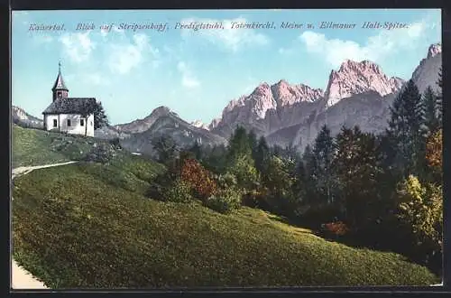 AK Hinterbärenbad, Kaisertal, Blick auf Stripsenkopf, Predigtstuhl, Totenkirchl, kleine u. Ellmauer Halt-Spitze