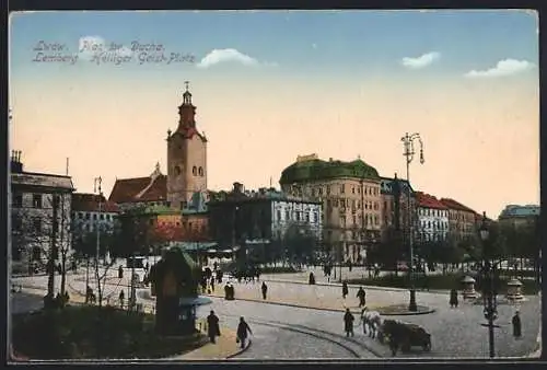 AK Lemberg, Heiliger Geist-Platz mit Kiosk und Kirche