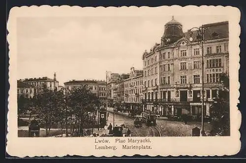 AK Lwów / Lemberg, Strassenbahn auf dem Marienplatz, Plac Maryacki