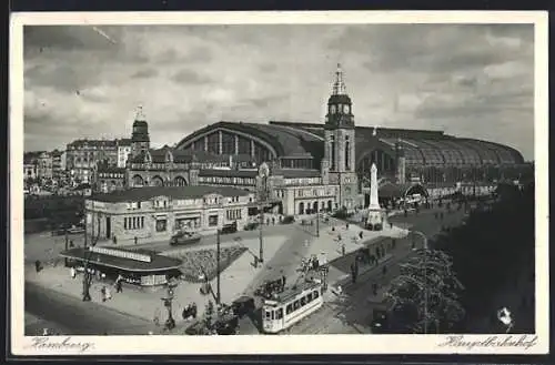 AK Hamburg-St.Georg, Hauptbahnhof mit Strassenbahn