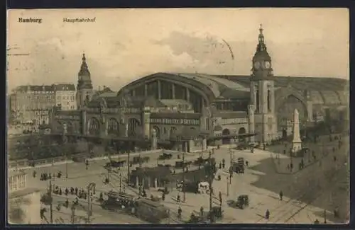 AK Hamburg-St.Georg, Blick auf den Hauptbahnhof mit Strassenbahn