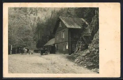 AK Payerbach, Welchtalwirtshaus, Pferdegespann vor der Wirtshaus