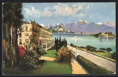 Künstler-AK Stresa, Hotel am See mit Promenade