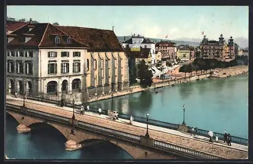 AK Zürich, Obere Brücke, Stadtbibliothekgebäude und Sonnenquai