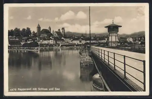 AK Rapperswil, Blick zum Ort mit Schloss und See