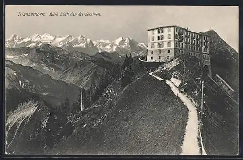 AK Stansstad, Berneralpen mit Hotel Stanserhof, Stanserhorn und Bergbahn