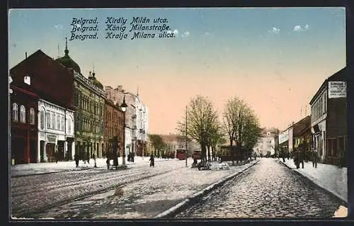 AK Belgrad, Kiraly Milan utca, König Milanstr., Strassenbahn