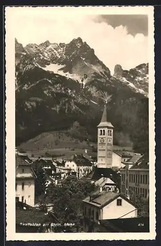 AK Saalfelden am Stein. Meer, Teilansicht mit Bergblick