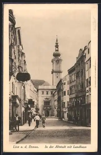 AK Linz /Donau, Strasse in der Altstadt mit Landhaus