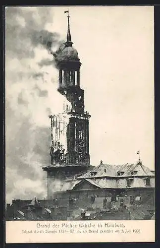 AK Hamburg-Neustadt, Brand der Michaeliskirche 1906