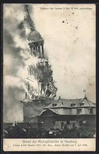 AK Hamburg-Neustadt, Brand der Michaeliskirche 1906, Einsturz des Turmes