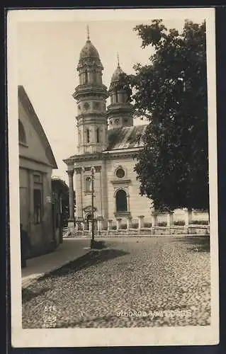 AK Uschhorod, Kirche von Strasse aus gesehen