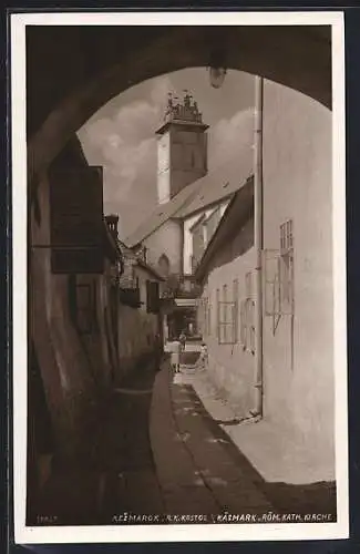 AK Käsmark, Strassenpartie zur Röm. kath. Kirche