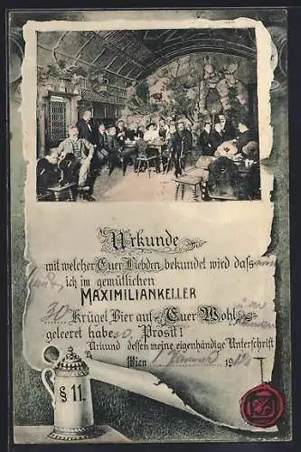 Passepartout-AK Wien, Michael König`s Maximiliankeller, Maximilian-Strasse 2, Kärntner-Strasse 53, Innenansicht