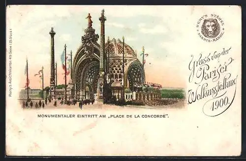 AK Paris, Weltausstellung 1900, Monumentaler Eintritt am Place de la Concorde