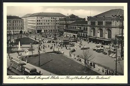 AK Hannover, Ernst August Platz mit Hauptbahnhof und Postamt