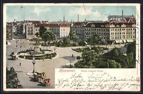 AK Hannover, Ernst August-Platz mit Hotel Bristol aus der Vogelschau