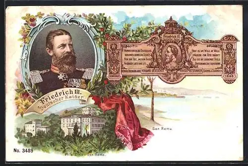 Lithographie San Remo, Friedrich Wilhelm III. von Preussen, Villa Zirio