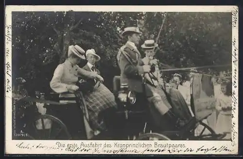 AK Kronprinz Wilhelm von Preussen mit seiner Gattin bei der ersten Ausfahrt mit der Pferdekutsche