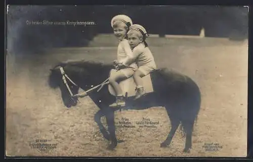 AK Prinz Louis Ferdinand und Prinz Wilhelm von Preussen reiten auf einem Pony