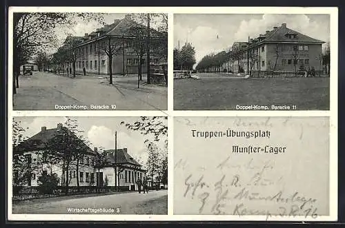 AK Munsterlager, Truppenübungplatz, Doppel-Komp. Baracke 10, Doppel-Komp. Baracke 11, Wirtschaftsgebäude 3