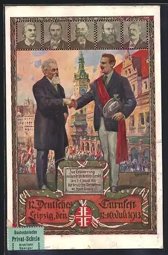 AK Leipzig, 12. Deutsches Turnfest 1913, Karte Nr. 5, Herz und Hand dem Vaterland