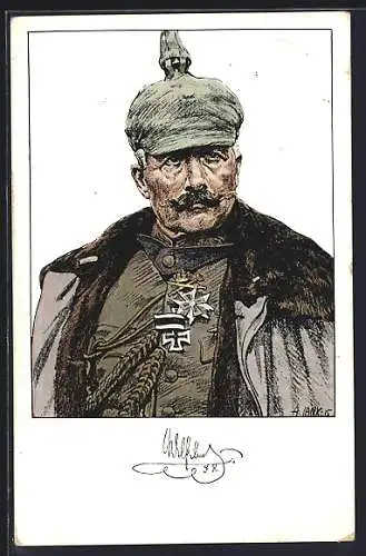 Künstler-AK Angelo Jank: Portrait Kaiser Wilhelm II. in Uniform mit Pickelhaube