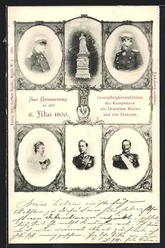 AK Grossjährigkeitserklärung Kronprinz Wilhelm von Preussen 1900, Friedrich Wilhelm III. von Preussen, Kaiser Wilhelm II.