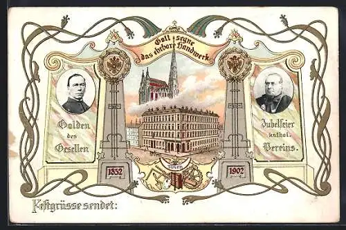 Lithographie Wien, Kirche, Jubelfeier des kathol. Vereins