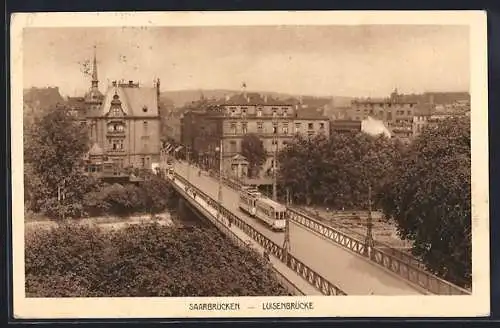 AK Saarbrücken, Luisenbrücke mit Strassenbahn