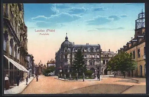 AK Landau / Pfalz, Postplatz mit Synagoge