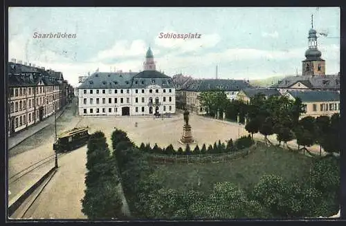 AK Saarbrücken, Strassenbahn am Schlossplatz