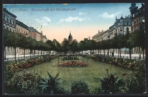 AK Mainz, Kaiserstrasse und Christuskirche