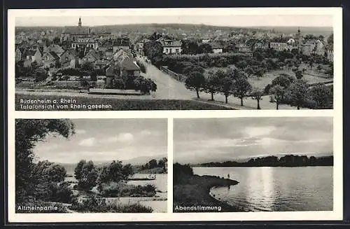 AK Budenheim / Rhein, Abendstimmung und Ortspartie am Rhein