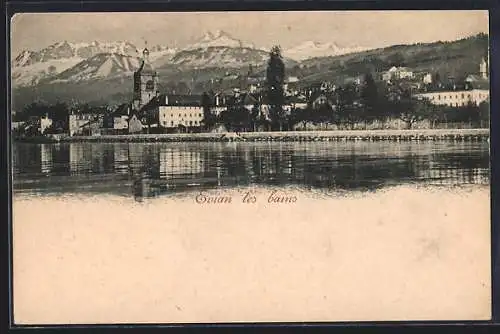 AK Evian les Bains, Ortsansicht mit der Kirche vom Wasser aus