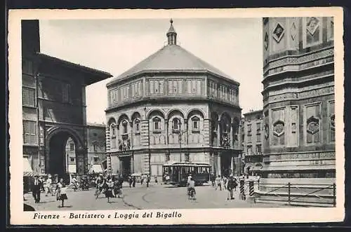 AK Firenze, Battistero e Loggia del Bigallo, Strassenbahn