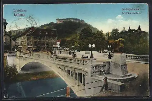 AK Ljubljana / Laibach, Jubiläumsbrücke mit Passanten