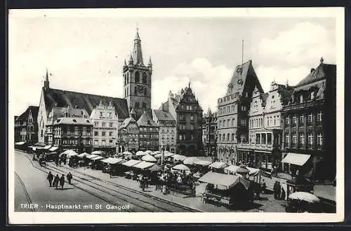 AK Trier, Hauptmarkt mit St, Gangolf-Kirche, Geschäften